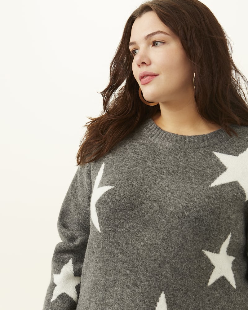 Front of plus size Eirisse Star Pattern Sweater by Vigoss | Dia&Co | dia_product_style_image_id:185922